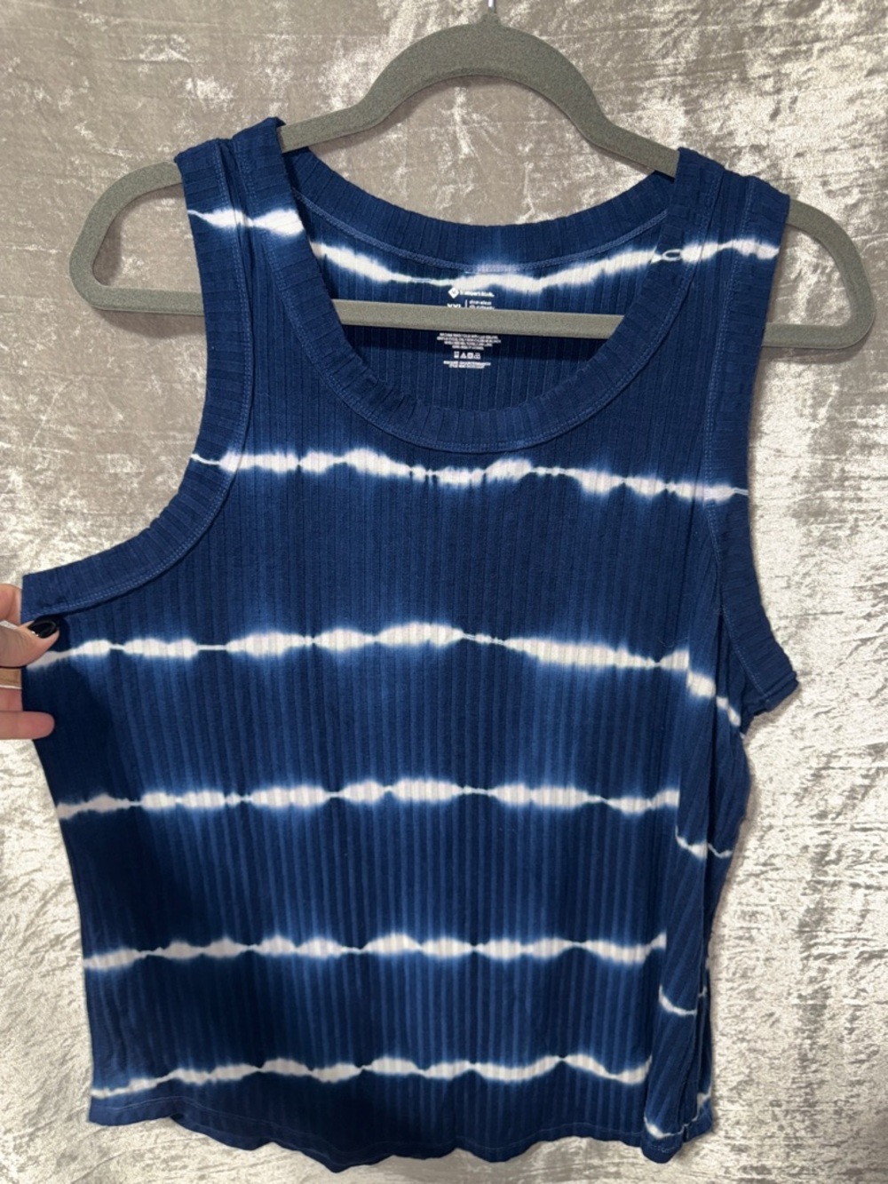 Sleeveless Ribbed Tie-Dye Tank Top - Navy & White